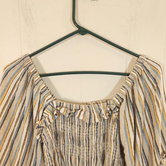 Angie Striped Smocked Peasant Boho Blouse Size Medium Milkmaid - Picture 9 of 15